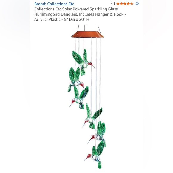 Collections Etc Solar Hummingbird Danglers - Green and Red Hummingbird Mobile - Picture 1 of 5